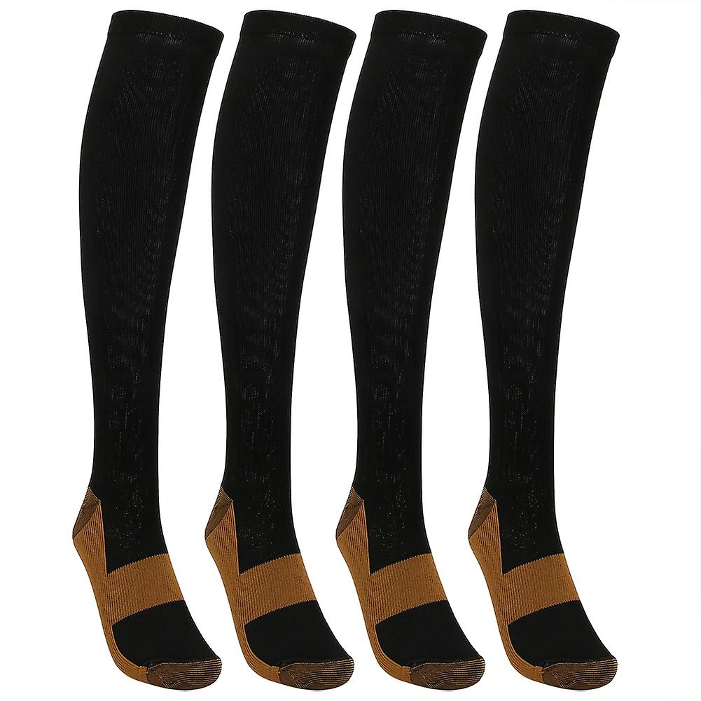 2pair Sport Compression Stockings Ankle Protection Copper Fiber Calf Thining Sleeves(copper Fibre Knee High Stockings Black L Xl)