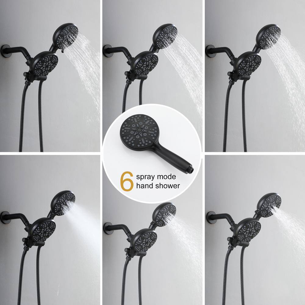 Boyel Living 5-Spray Patterns with 2.5 GPM 4.72 in. Wall Mount Dual Shower Heads in Matte Black (Valve and Handle Trim Included) SMD-88014B