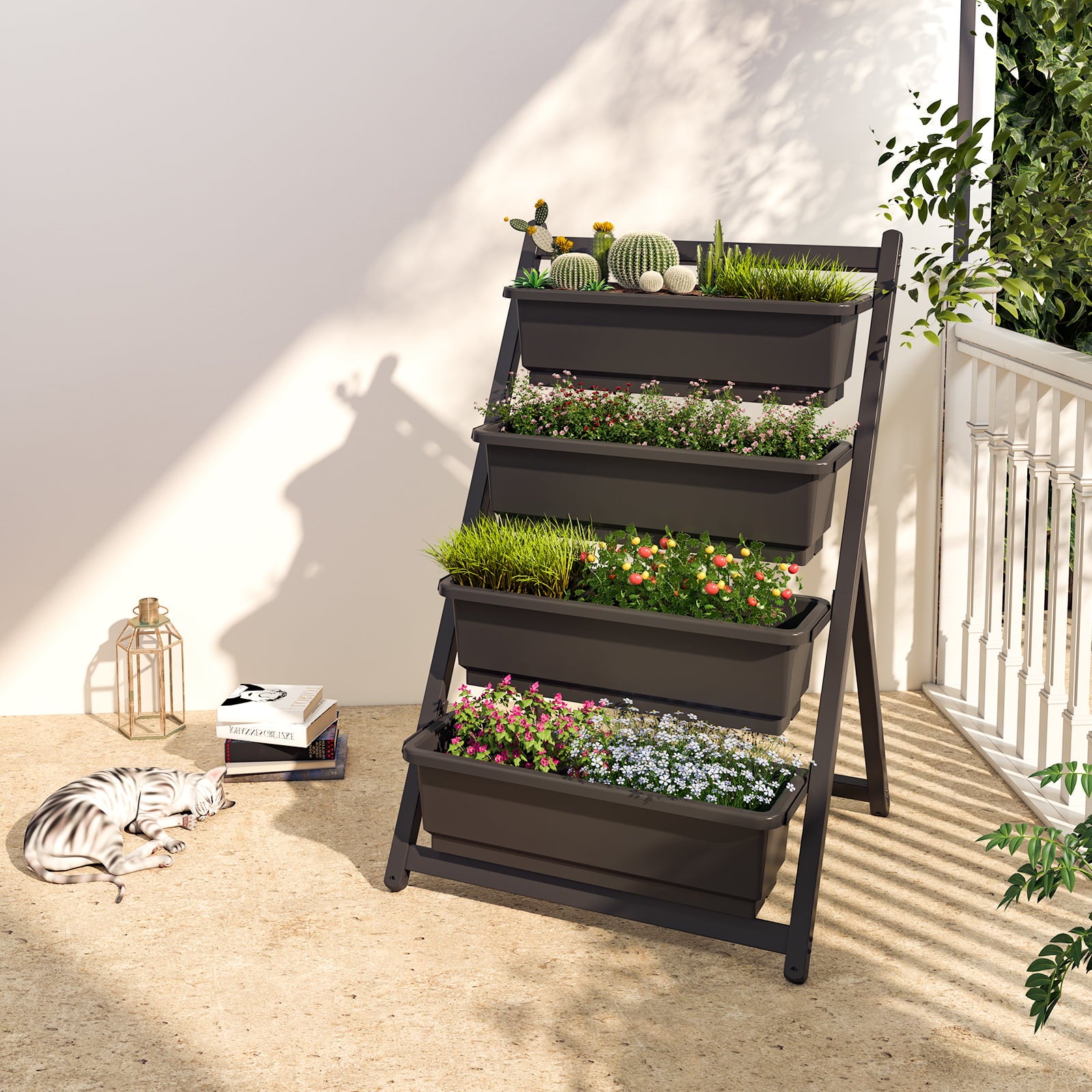 FLEXIMOUNTS 4-Tiers Vertical Raised Garden Bed 4Ft Freestanding Elevated Garden Planters 45"x27"x25"