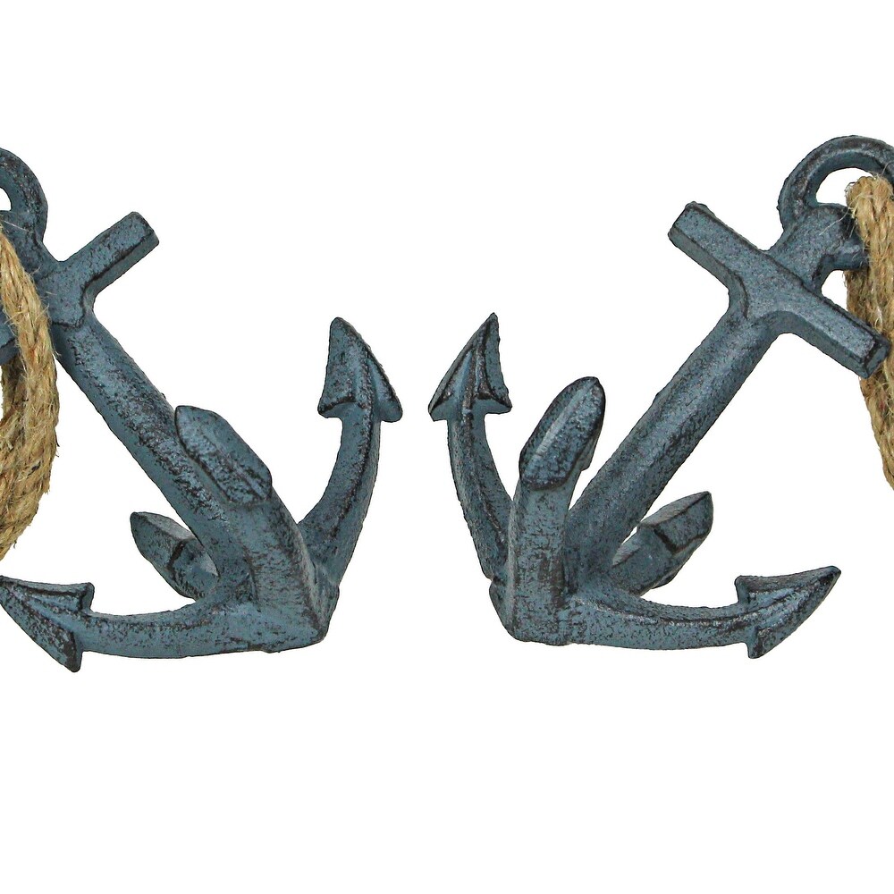 Set Of 2 Cast Iron Ship Anchor Bookends Nautical Home Decor Sculptures   4.75 X 4.5 X 3.25 inches