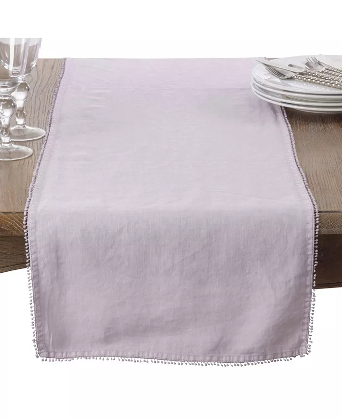 Saro Lifestyle Pom Pom Design Linen Dining Room Table Runner