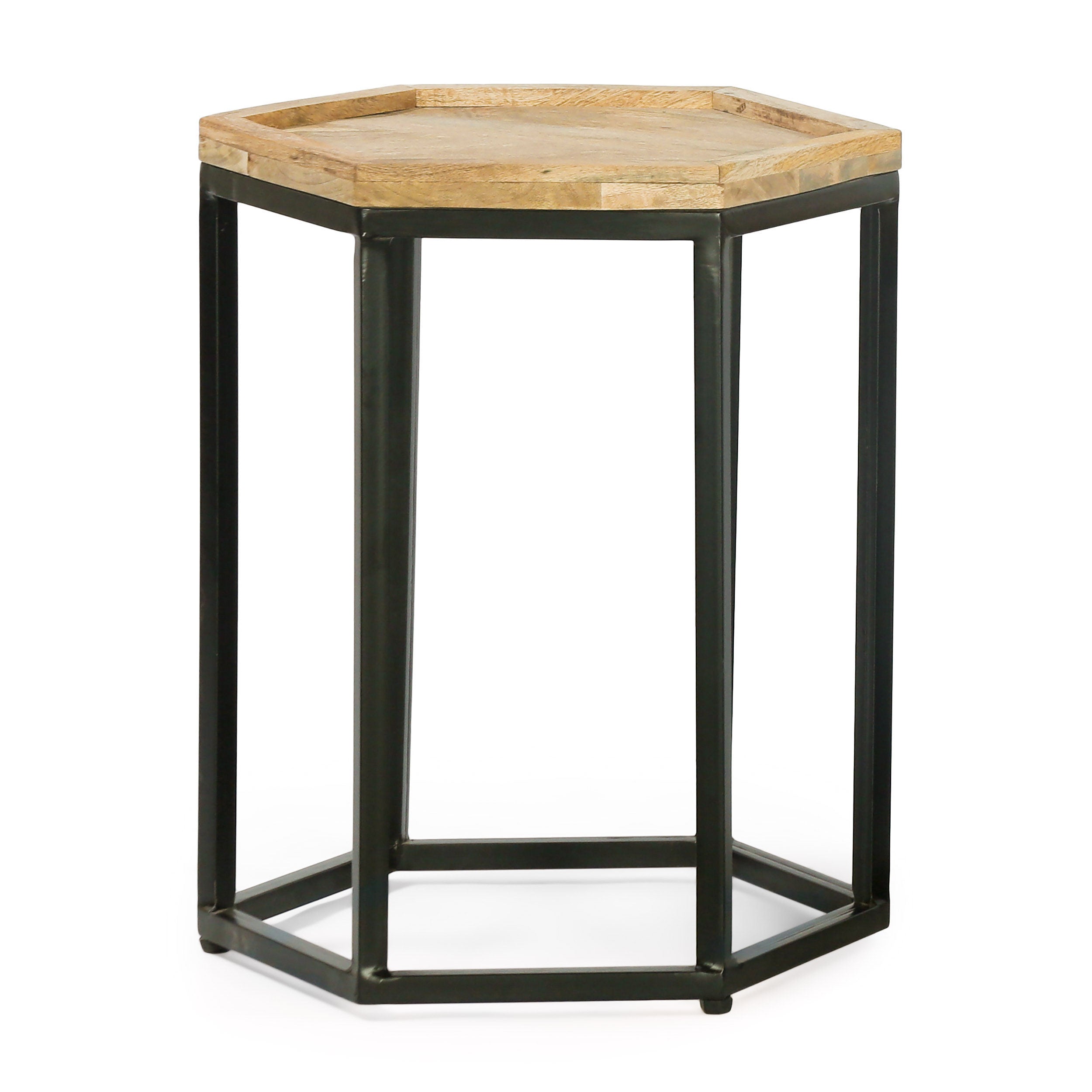 Yantic Modern Industrial Handcrafted Mango Wood Nested Side Tables (Set of 3), Natural and Black