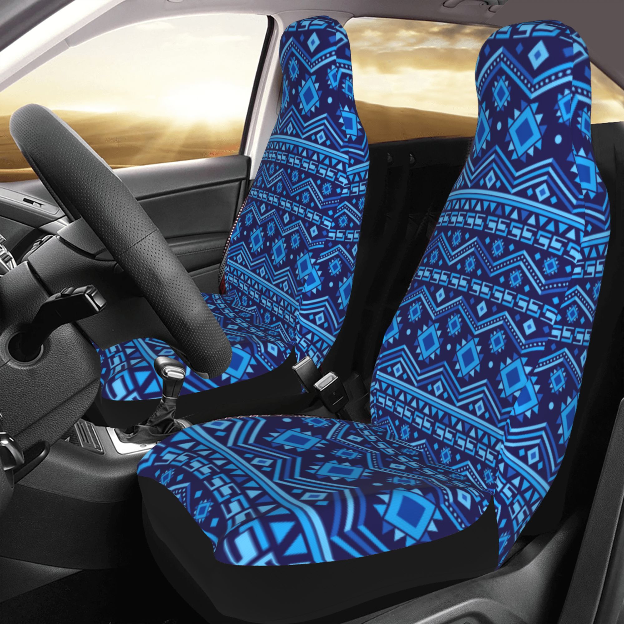 ZICANCN Car Seat Covers Front Seats Only，Blue Shapes Textile Backdrop Automotive Seat Covers Protectors for Cars Trucks Suv 2 Pack