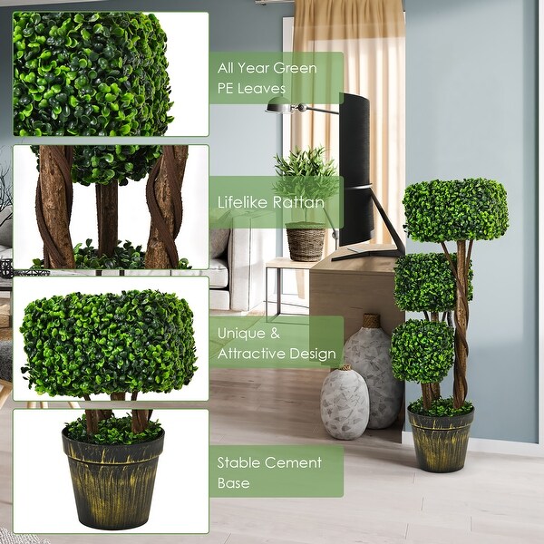 Costway 3FT Artificial Boxwood Topiary Tree UV Protected Indoor