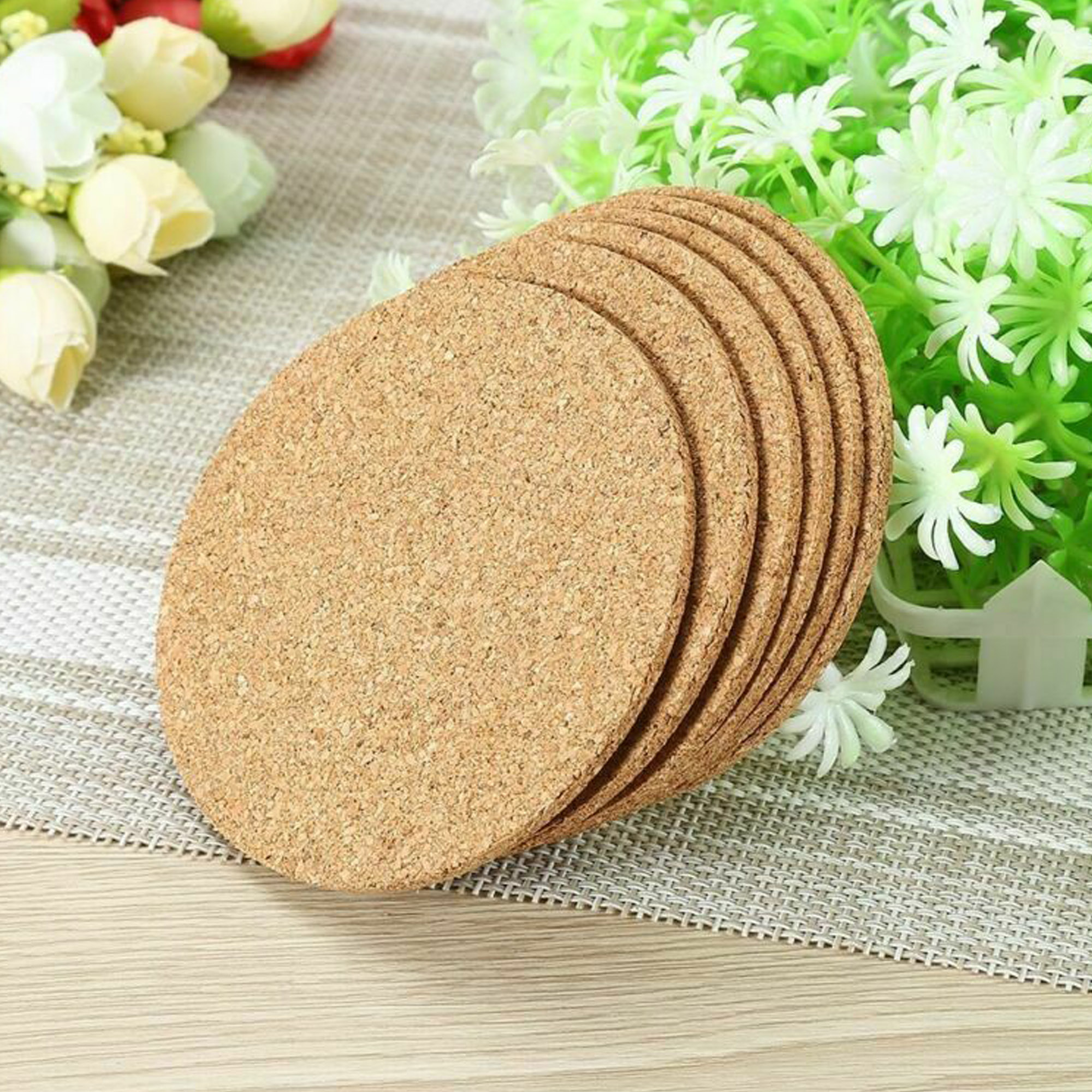 FOCUSNORM 6x Coaster Absorbent Cork Bar Cork Mat Round Plant Coasters Cork Board