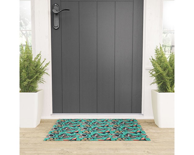 Heather Dutton Mariposa Boho Butterflies Aqua Looped Vinyl Welcome Mat Society6