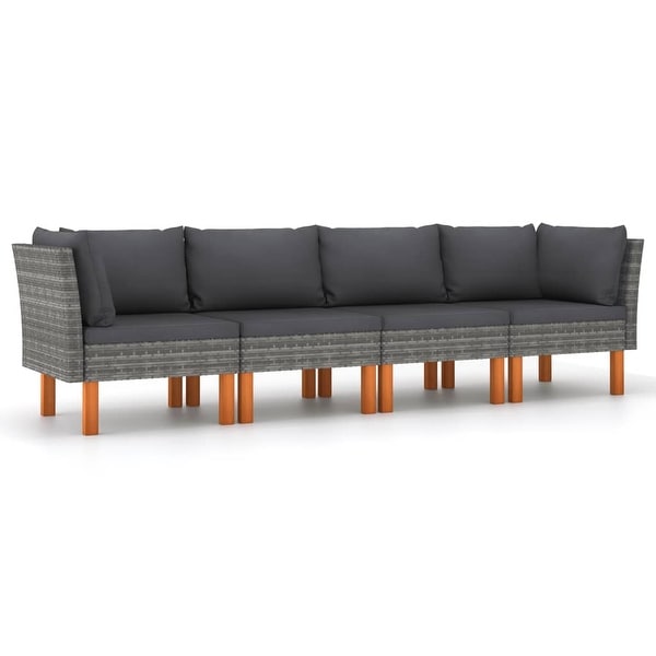 vidaXL 4Seater Patio Sofa with Cushions Gray Poly Rattan