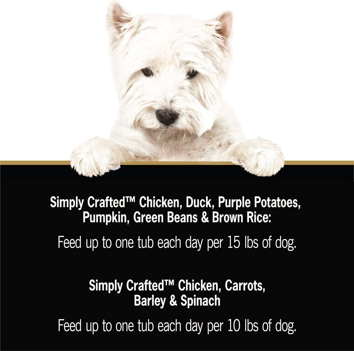 Cesar Simply Crafted Chicken， Duck， Purple Potatoes， Pumpkin， Green Beans and Brown Rice and Chicken， Carrots， Barley and Spinach Variety Pack Wet Dog Food Meal Topper， 1.3-oz tub， case of 16