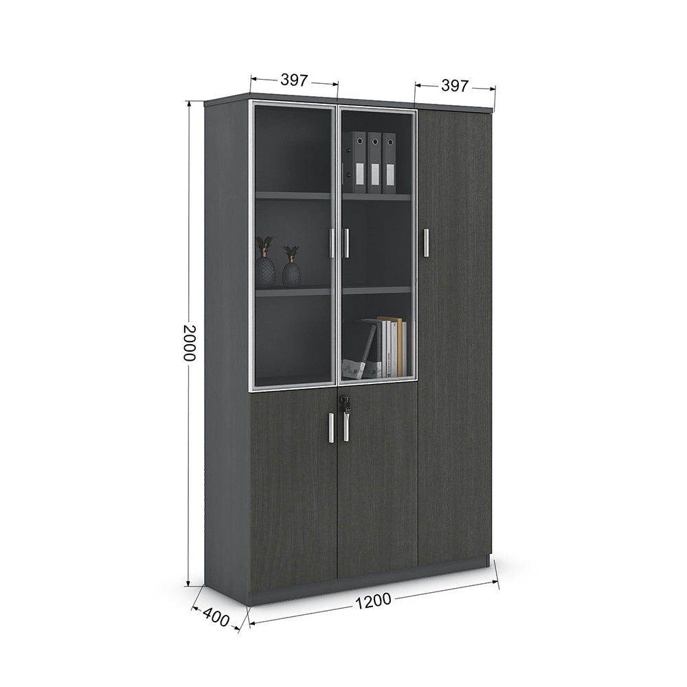 MATEES 3 Doors Display Cabinet 120CM - Grey/ Brown