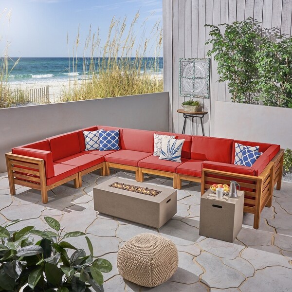 Oana Outdoor Ushaped 8seat Acacia Sectional Sofa Set w/ Fire Pit by Christopher Knight Home