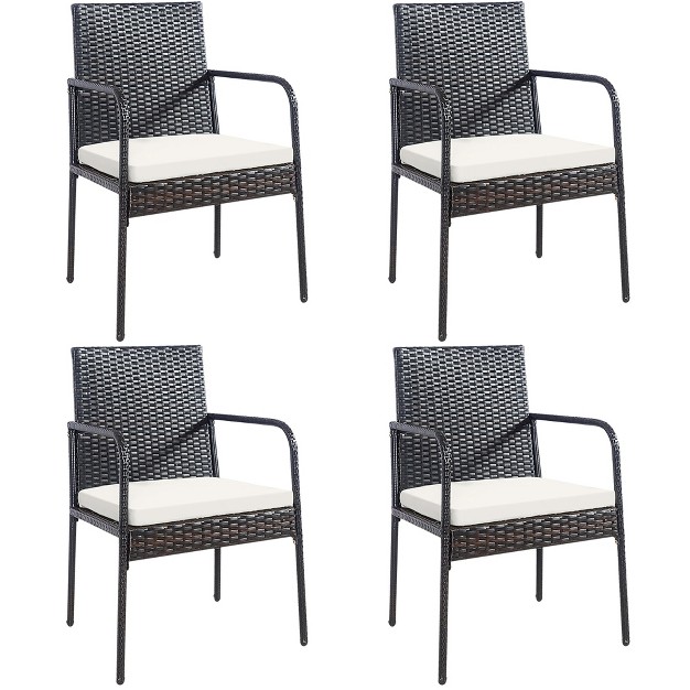 Costway 4pcs Patio Wicker Rattan Dining Chairs Cushioned Seats Armrest Garden