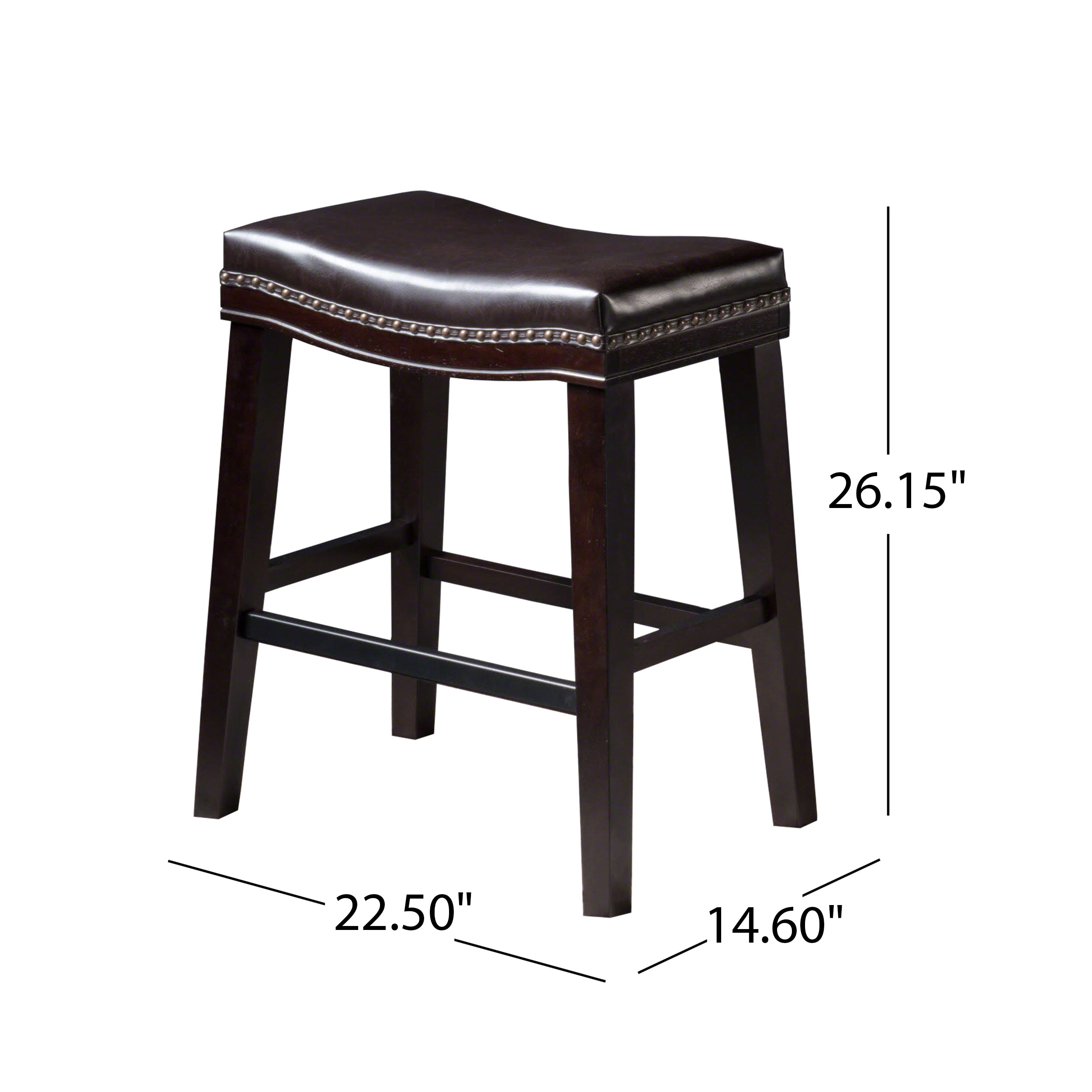 Haji Contemporary Upholstered Saddle Counter Stool with Nailhead Trim, Set of 2