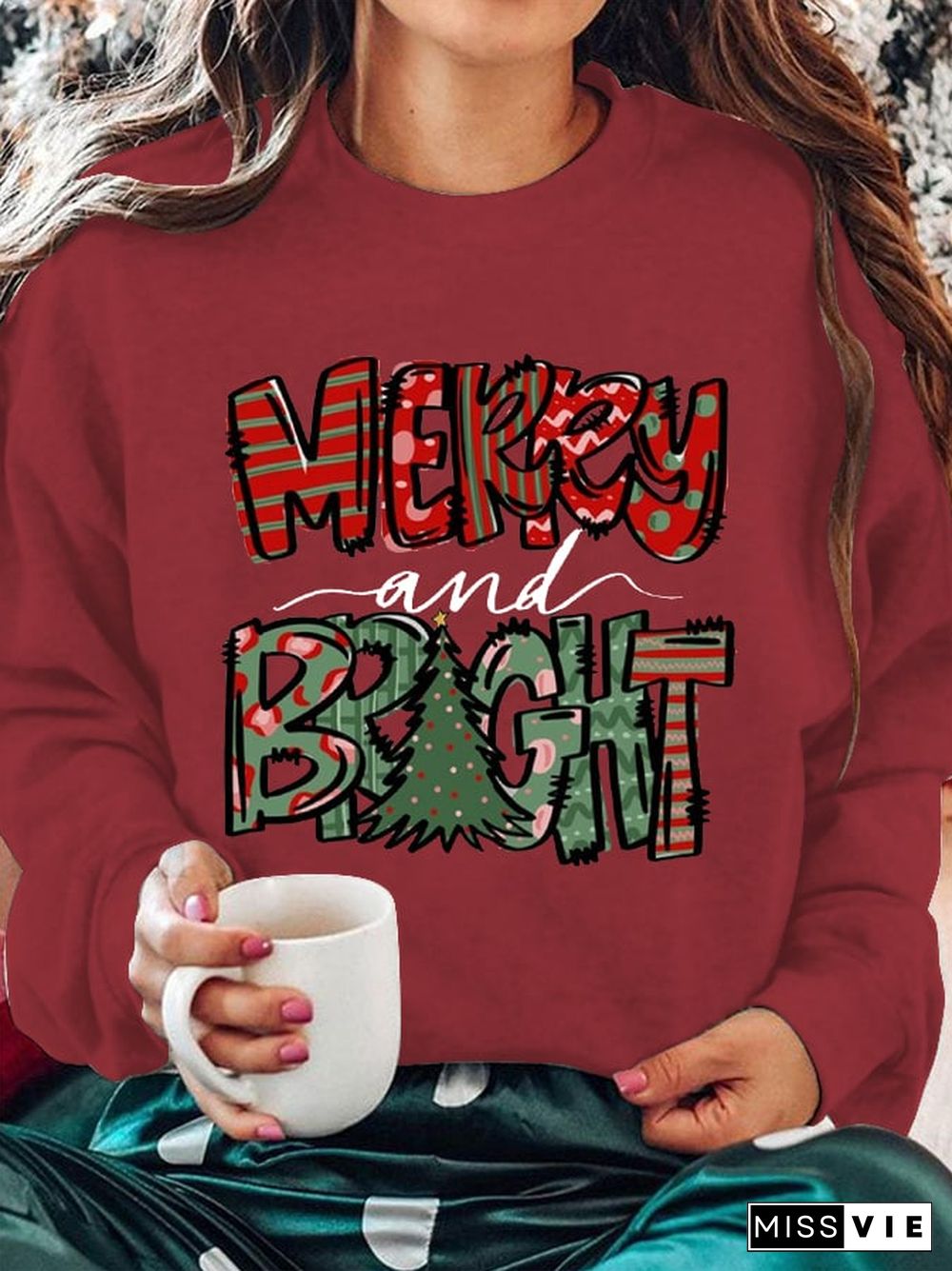 Women's Merry And Bright Christmas Tree Casual Sweatshirt