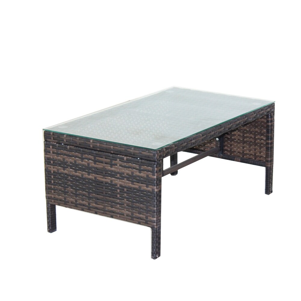 Outdoor Patio Coffee Table with Clear Tempered Glass