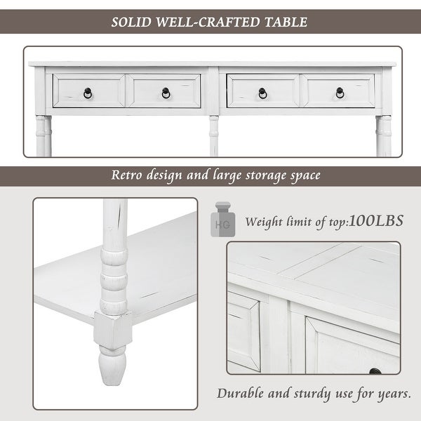 Solid Wood Console Table with Drawers and Open Long Shelf， Classic Simplicity Entryway Table Sofa Table for Entryway， Living Room