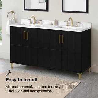 OVE Decors Zenia 60 in. W x 22 in. D x 34.5 in. H Bath Vanity in Black with White Engineered Marble Top 15VVA-FREY60-00