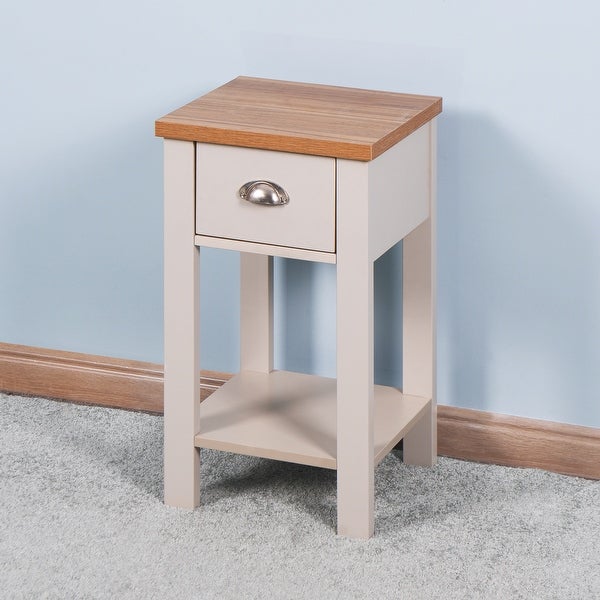 Wooden Side Table， Floor-standing Storage Table with a Drawer