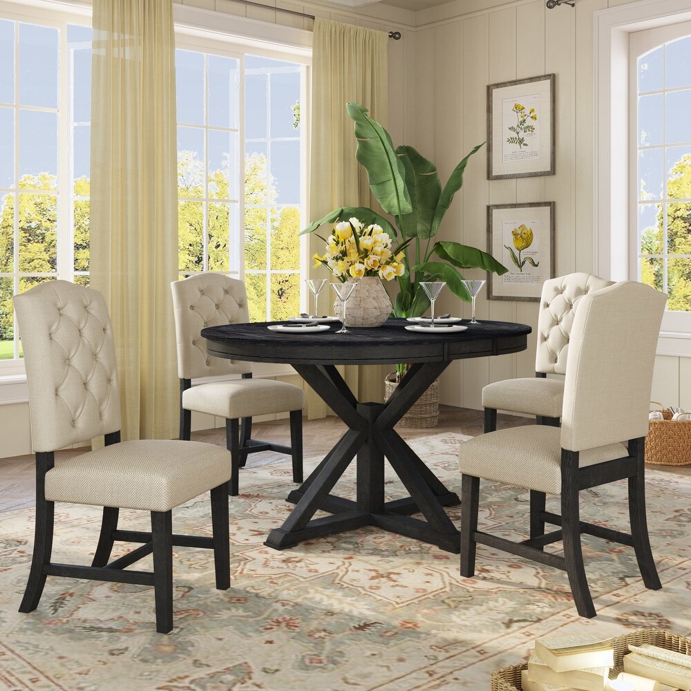 Modern 5 Piece Dining Table Set with Extendable Table Chairs