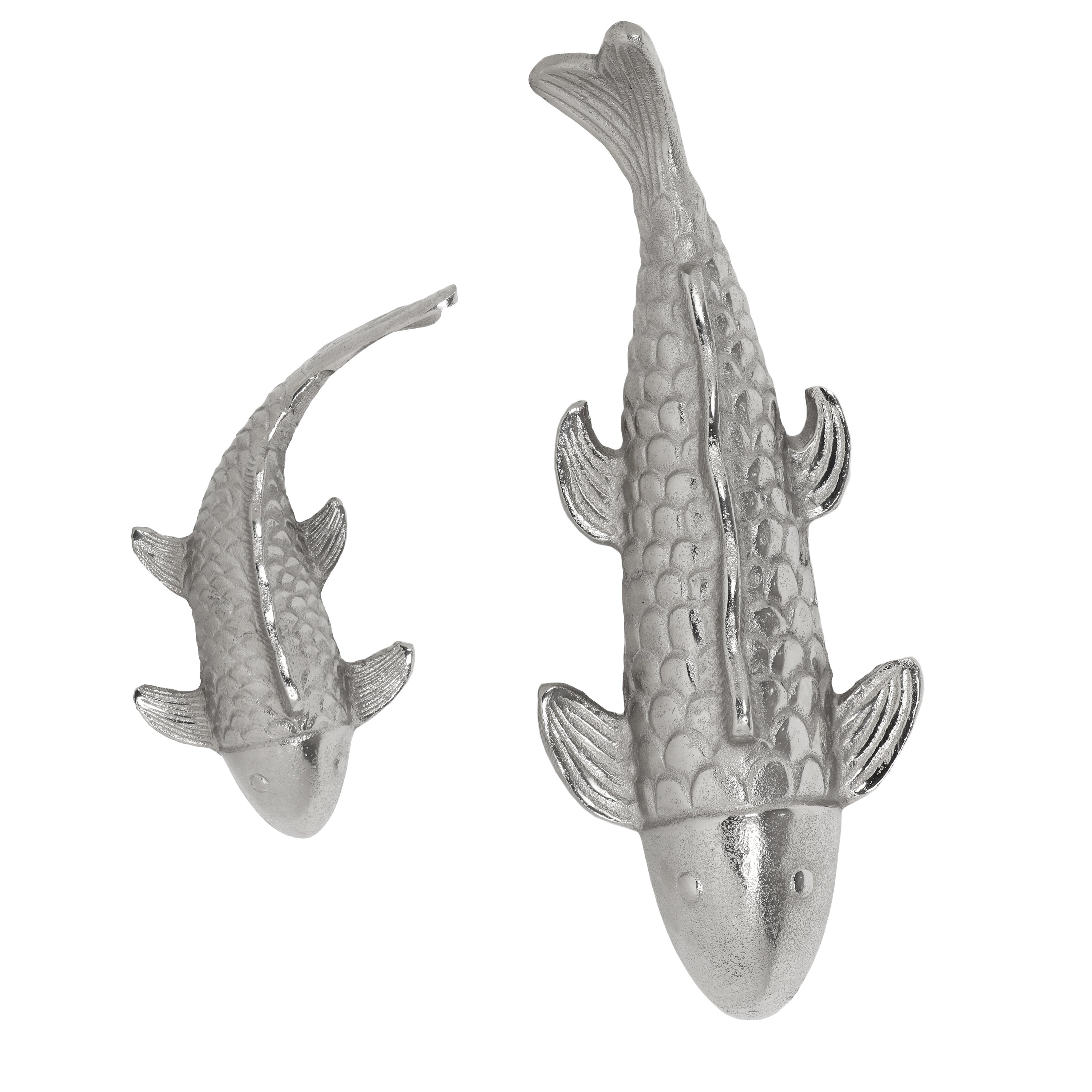 Arruda Handmade Aluminum Fish Wall Decor, Set of 2, Raw Nickel