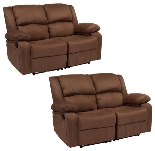 Home Square 2 Piece Reclining Microfiber Upholstery Loveseat Set in Brown   Transitional   Living Room Furniture Sets   by Homesquare  Houzz