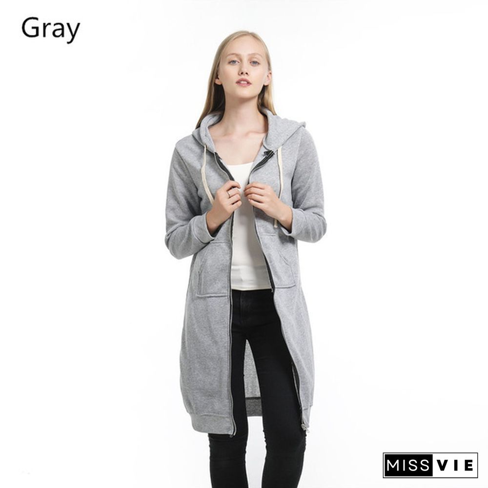 Autumn Winter Coats Hoodies Hooded Long Sleeve Plus Velvet Thick Jacket Cardigan Trench Coat Women's Fashion