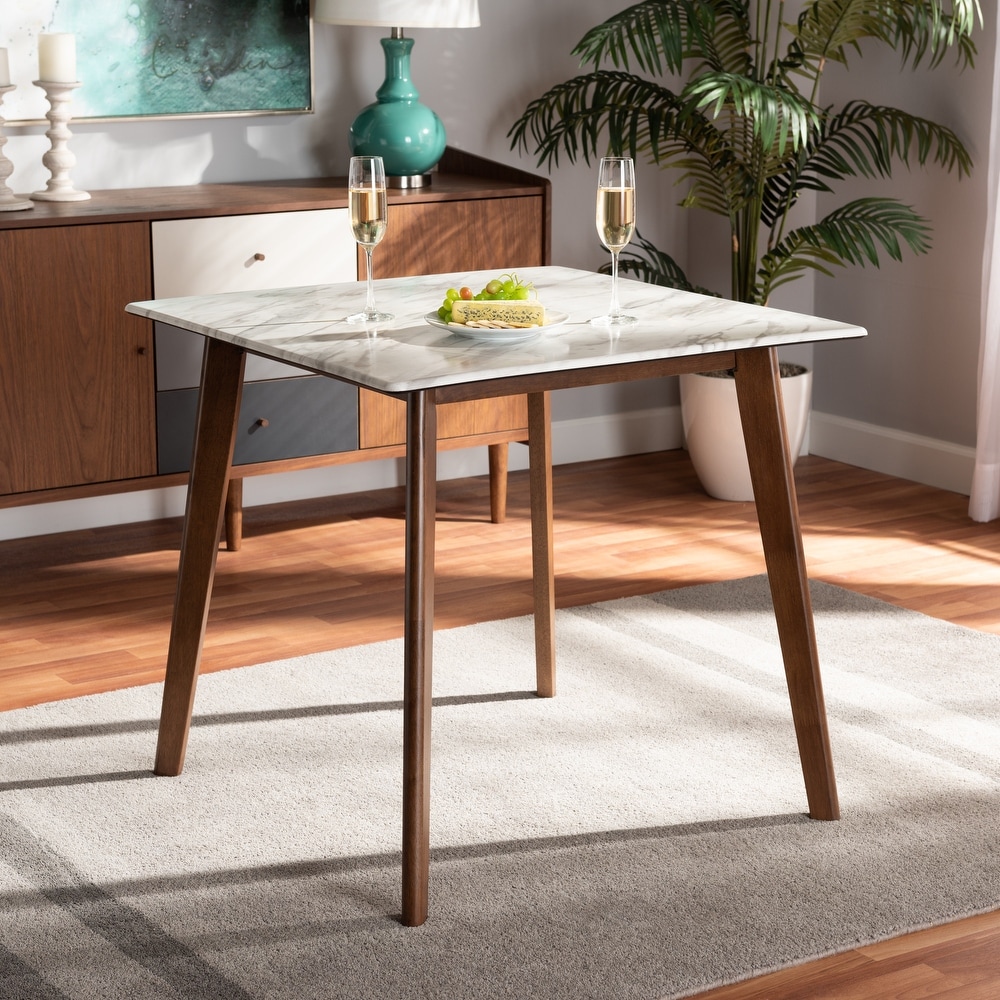 Kaylee Walnut Brown Wood Dining Table with Faux Marble Tabletop