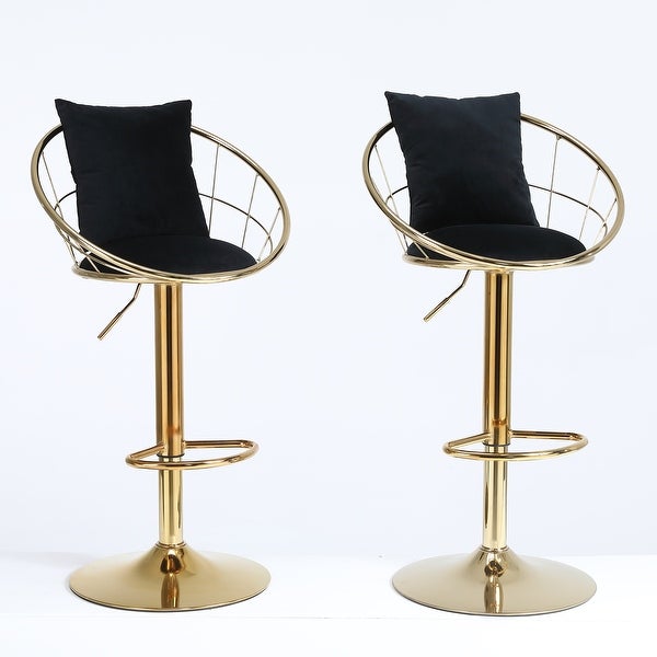 Set of 2 Velvet Bar Chairs， Unique Design Adjustable Height Barstools