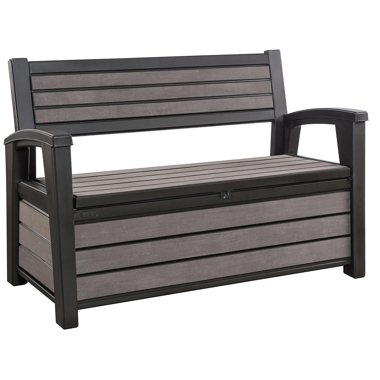 Keter Hudson Outdoor Backyard Patio Storage Bench 60 Gallon Plastic Deck Box, Brown