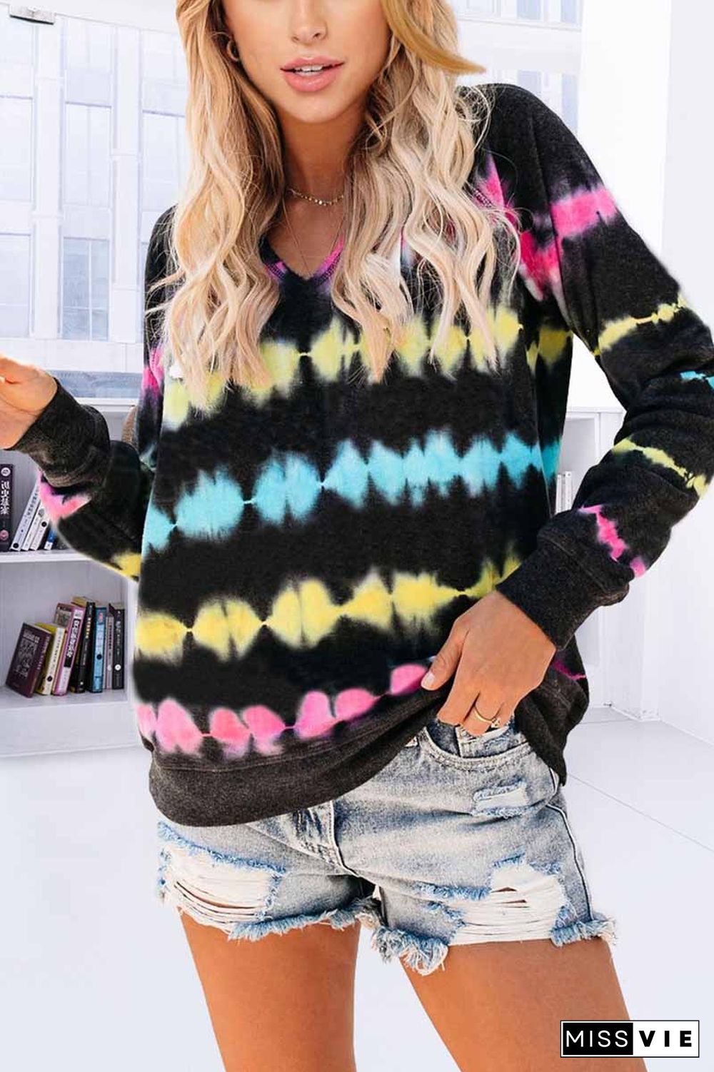 Color Striped Print Casual Hoodie