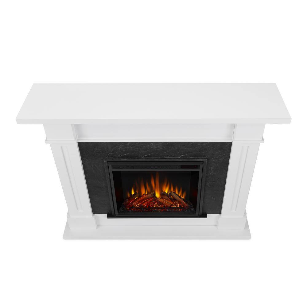 Real Flame Kipling 54 in. Freestanding Electric Fireplace in White with Faux Marble 6030E-WM