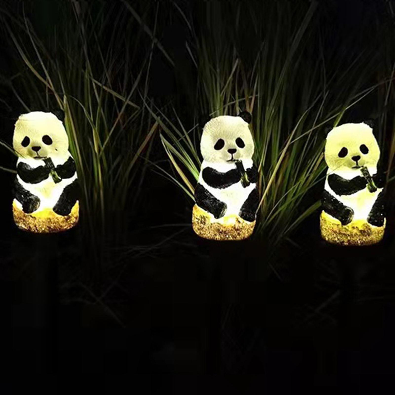 Solar Resin Panda Ground Lamp Warm Yellow Light Outdoor Waterproof Landscape Lamp Garden Park Ground Plug Lamp No.249435