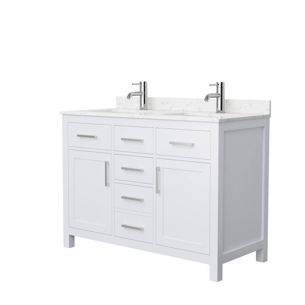 Wyndham Collection Beckett 48 in. W x 22 in. D x 35 in. H Double Sink Bathroom Vanity in White with Carrara Cultured Marble Top WCG242448DWHCCUNSMXX