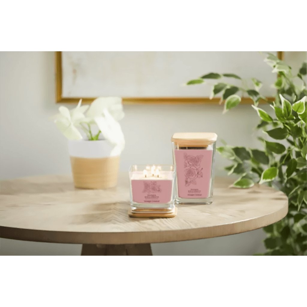 Yankee Candle  Well Living Collection - Large Square Candle in Tranquil Rose & Hibiscus