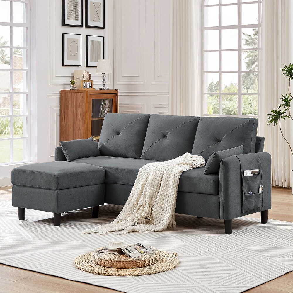 77.36 Inches Modern Sectional Sofa with Reversible Ottoman and Side Storage Pocket