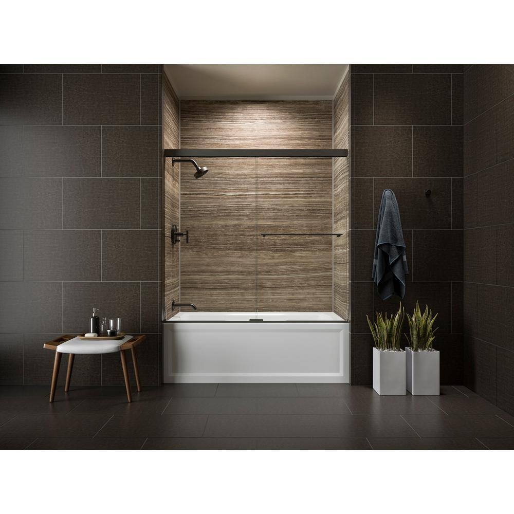 KOHLER Revel 59-58 in. x 55-12 in. Frameless Sliding Bathdoor in Anodized Dark Bronze with Handle 707001-L-ABZ