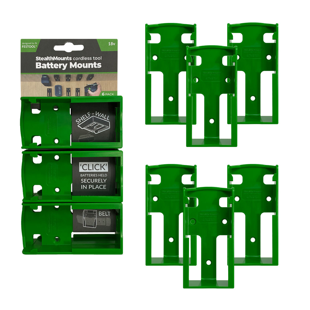 Stealthmounts Green Battery Mount For Festool 18V Batteries 6pk