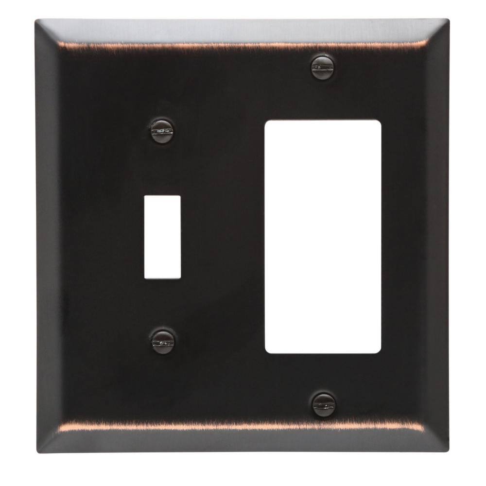 AMERELLE Metallic 2 Gang 1-Toggle and 1-Rocker Steel Wall Plate - Aged Bronze (2-Pack) 163TRDB-2