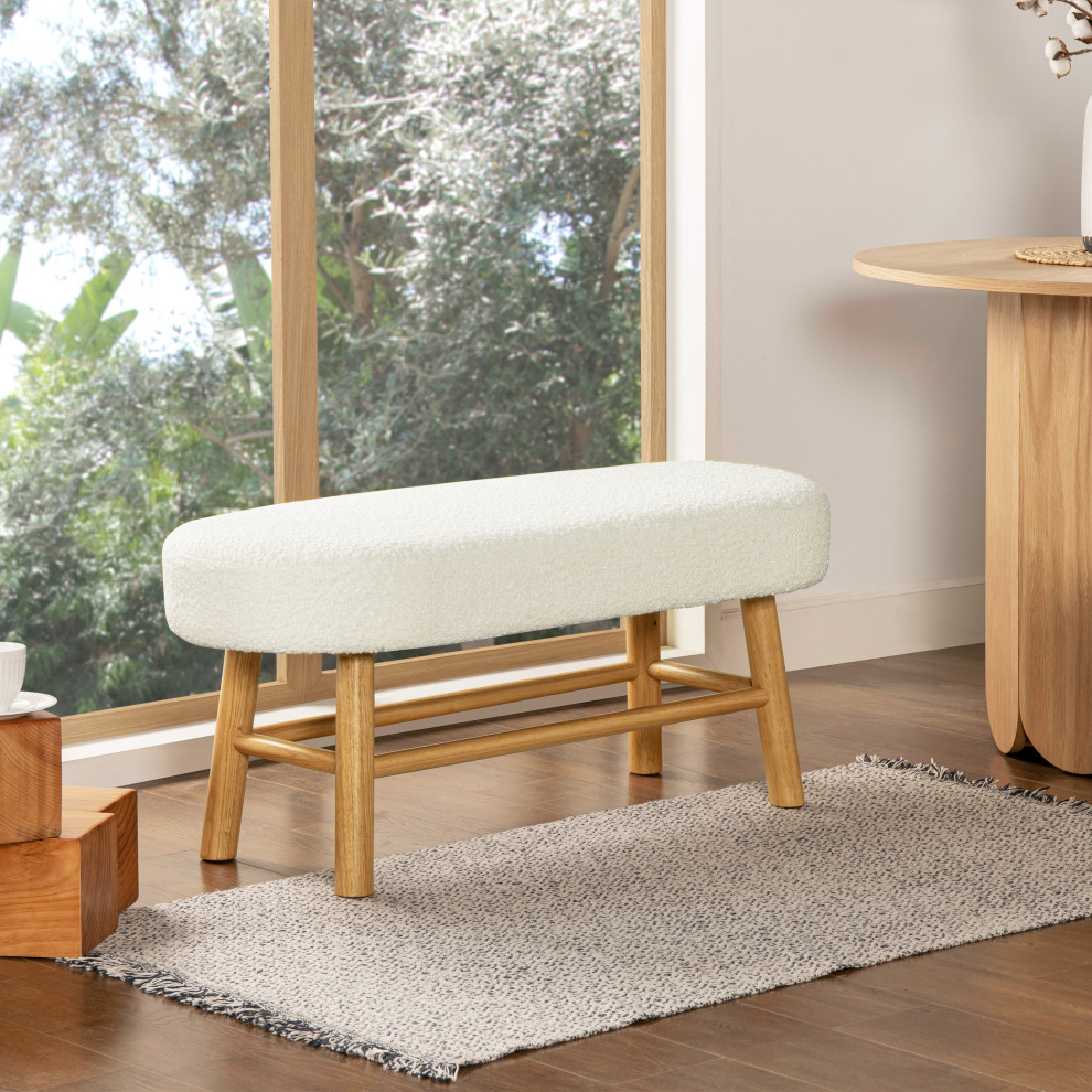 Fuji 42 quotUpholstered Accent Bench with Natural Wood Legs  Ivory White Boucle   Midcentury   Upholstered Benches   by Jennifer Taylor Home  Houzz