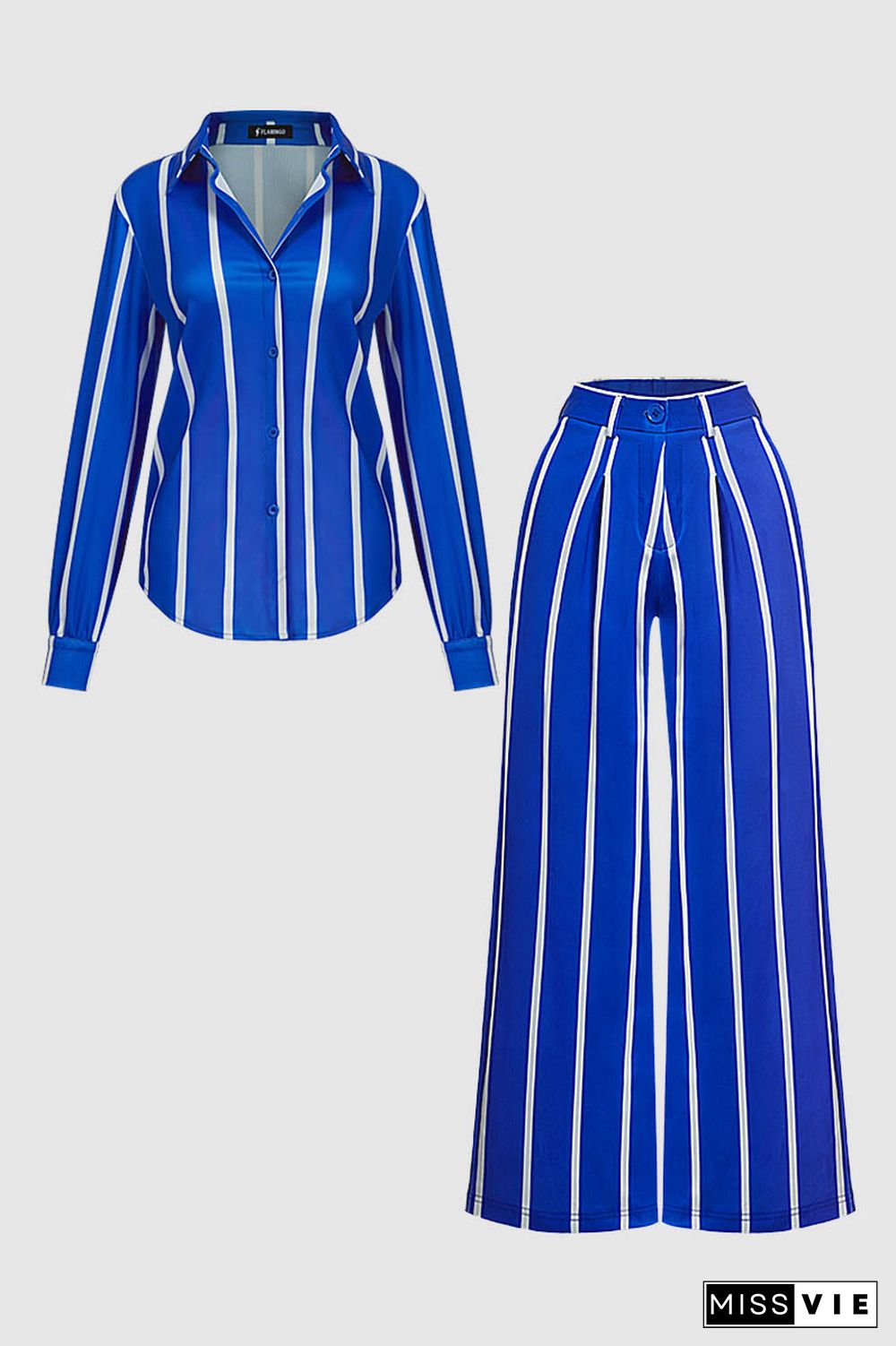 Striped Button Up Shirt & Pants Set