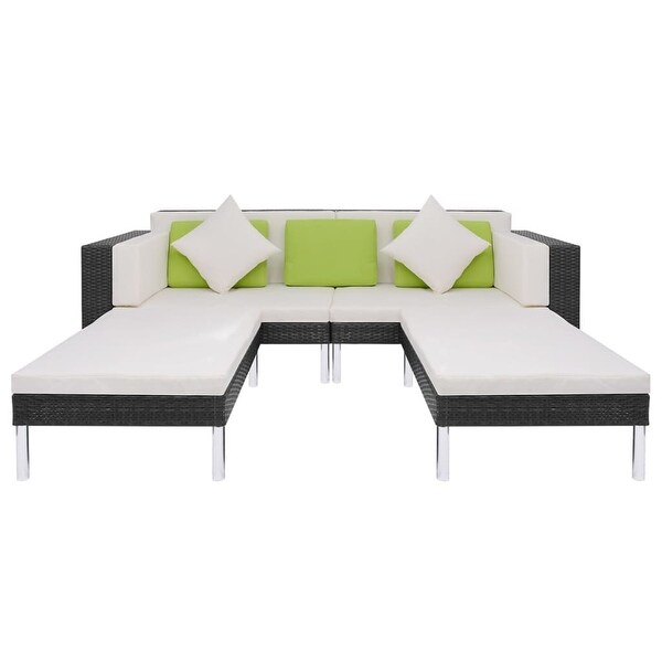 4 Piece Patio Lounge Set with Cushions Poly Rattan Black - Overstock - 36363729