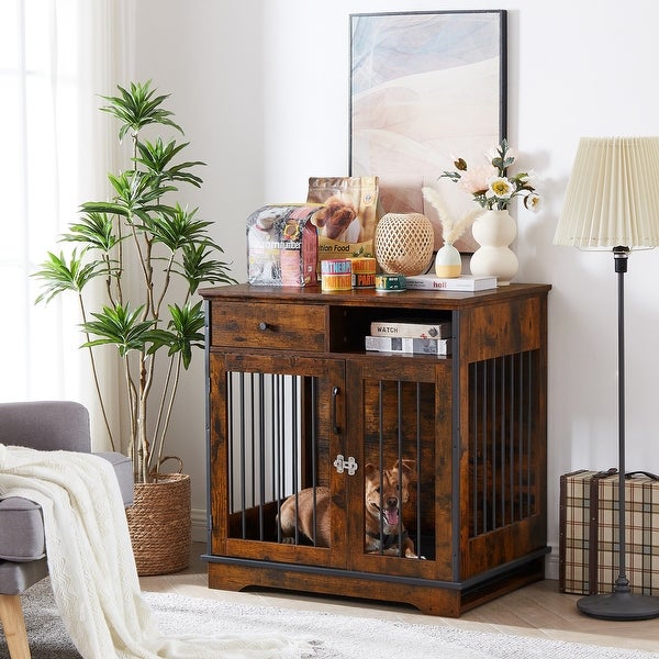 Indoor Dog Crate End Tables， Wooden Kennels with Removable Tray