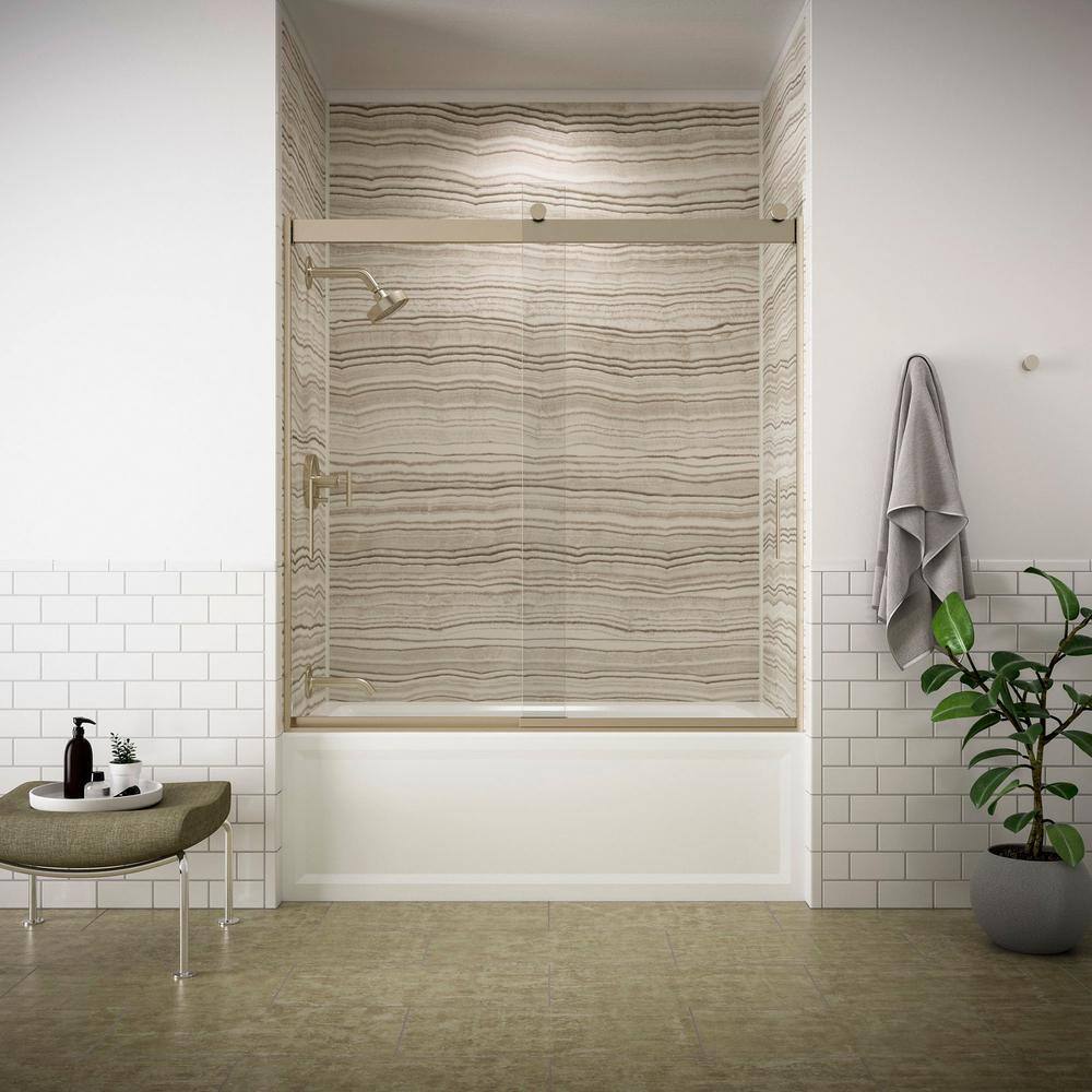 KOHLER Levity 59 in. x 59.75 in. Semi-Frameless Sliding Tub Door in Bronze with Handle K-706002-L-ABV