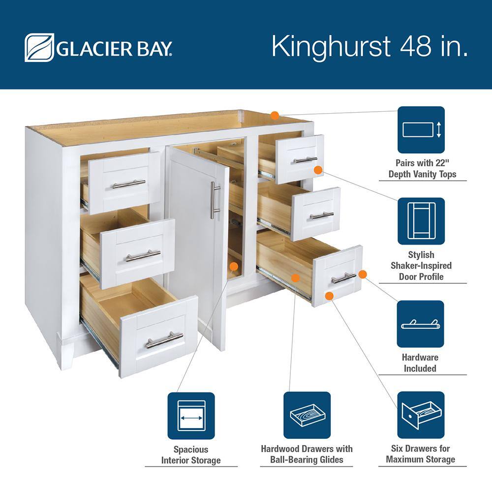 Glacier Bay Kinghurst 48 in. W x 21 in. D x 33.5 in. H Bath Vanity Cabinet without Top in White KHWHT48D