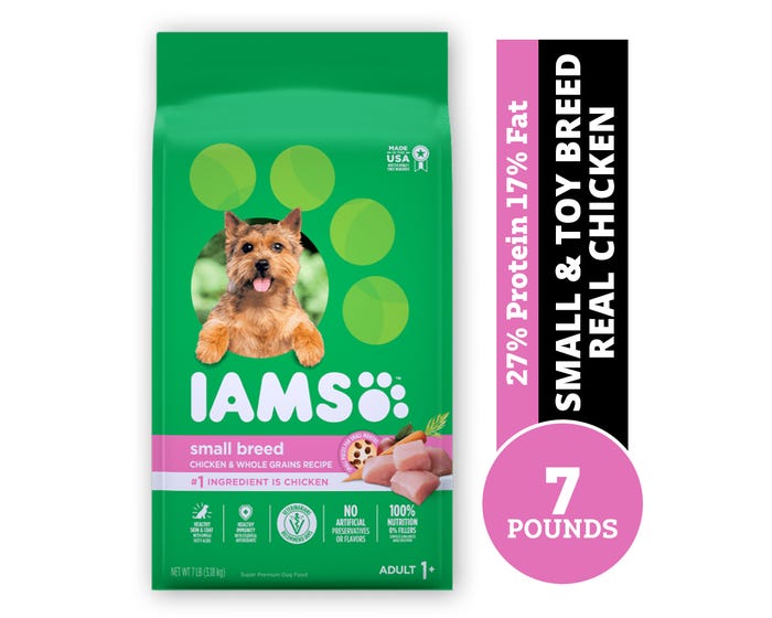 Iams Adult Small  Toy Breed Dry Dog Food with Real Chicken  Whole Grains， 7 lb. Bag