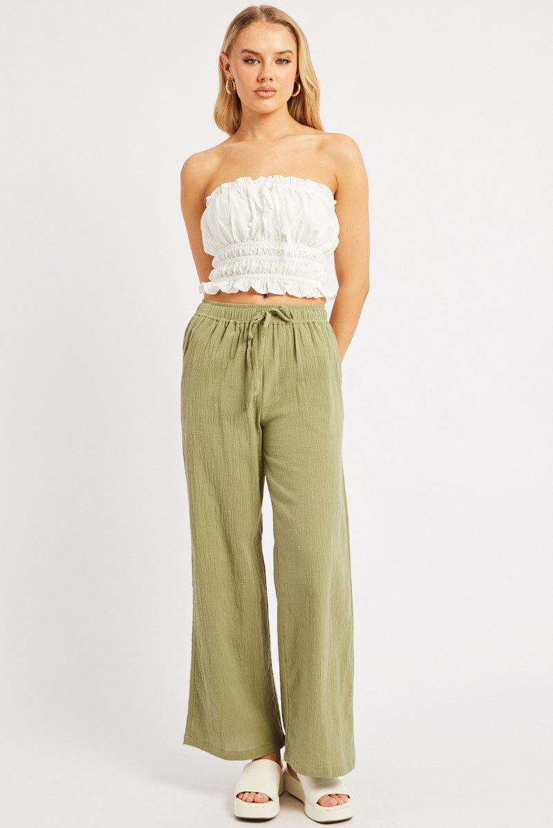 Green Wide Leg Pants High Rise