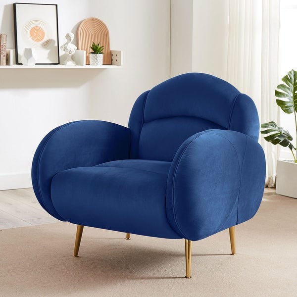 VANOMi 35.45'' Wide Velvet Mid-century Modern Accent Chair， Euro-style Armchair with Gold Metal Legs