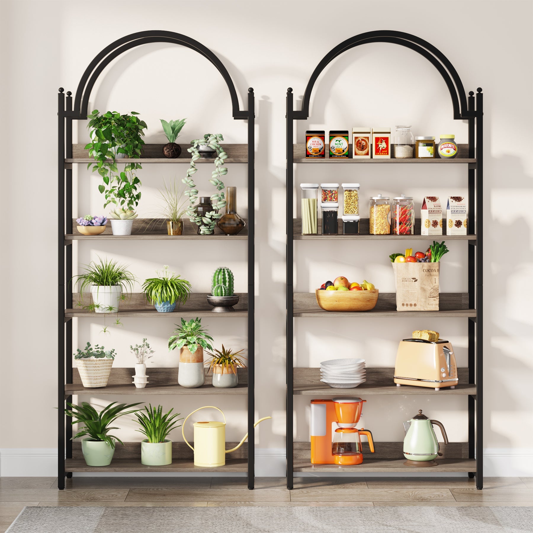 5-Shelf Bookshelf, 72.44 Arched Etagere Open Bookcase