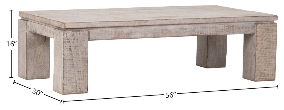 Amaya 56 quotRectangular Reclaimed Pine White Wash Block Feet Coffee Table   Farmhouse   Coffee Tables   by Karina Living  Houzz