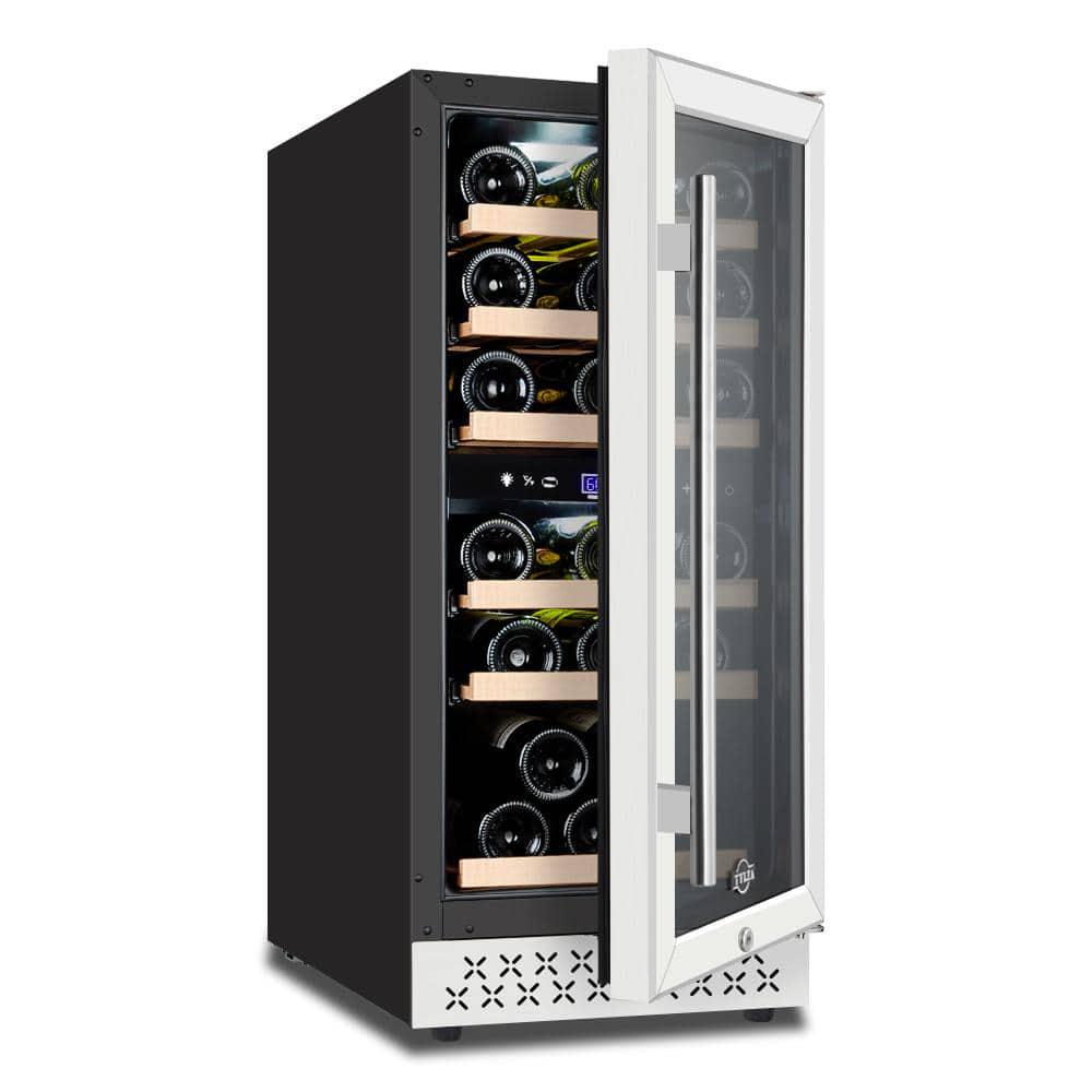 Tylza Dual Zone 15 in 30Bottle BuiltIn and Freestanding Wine Cooler with Glass Door and Childproof Lock