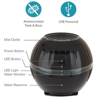 Air Innovations Ultrasonic Cool Mist Personal Humidifier with LED Mood Light HUMID37-BLACK